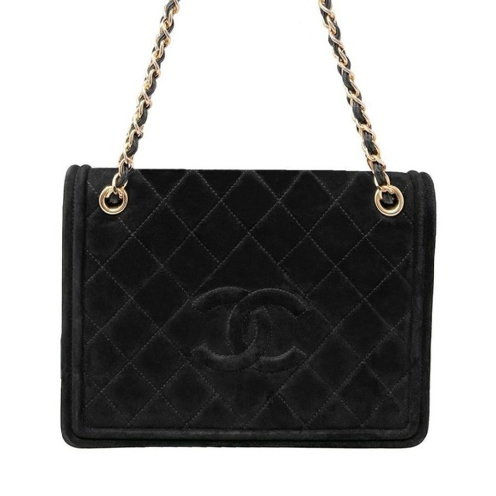 Chanel Black Suede Flap Bag Gold Chain CC Shoulder Bag‎